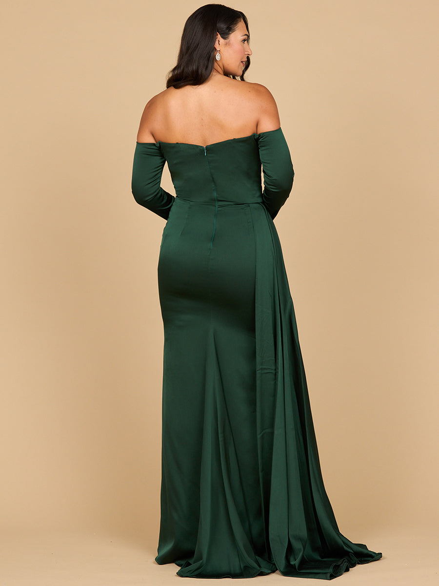 Lara 28936 - Off Shoulder Satin Dress with Beaded Details