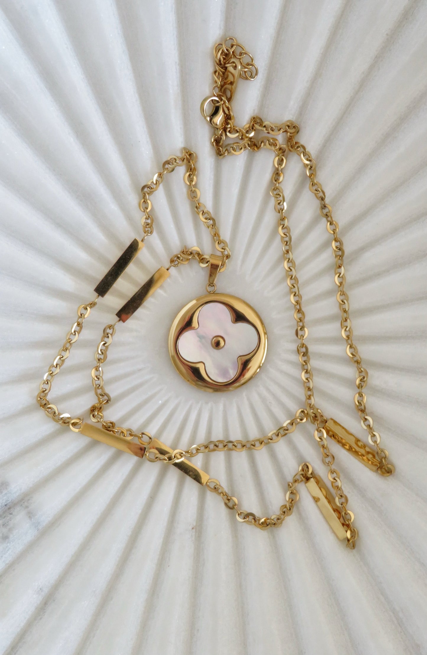 Golden Pearl Shell Clover Necklace - Love. Luck. Hope & Faith