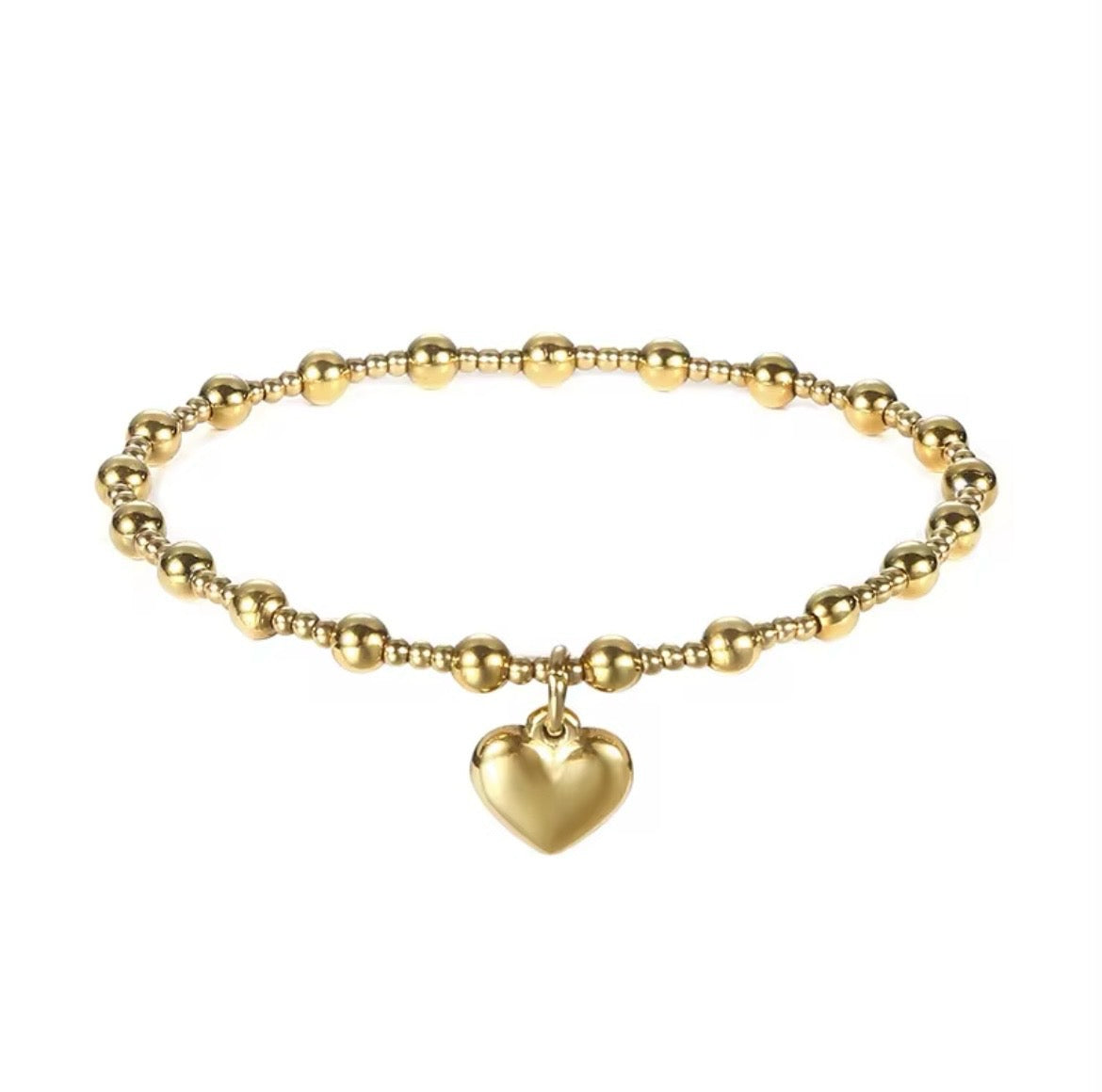 Classic Beaded Puffed Heart Waterproof Non-Tarnish Bracelets