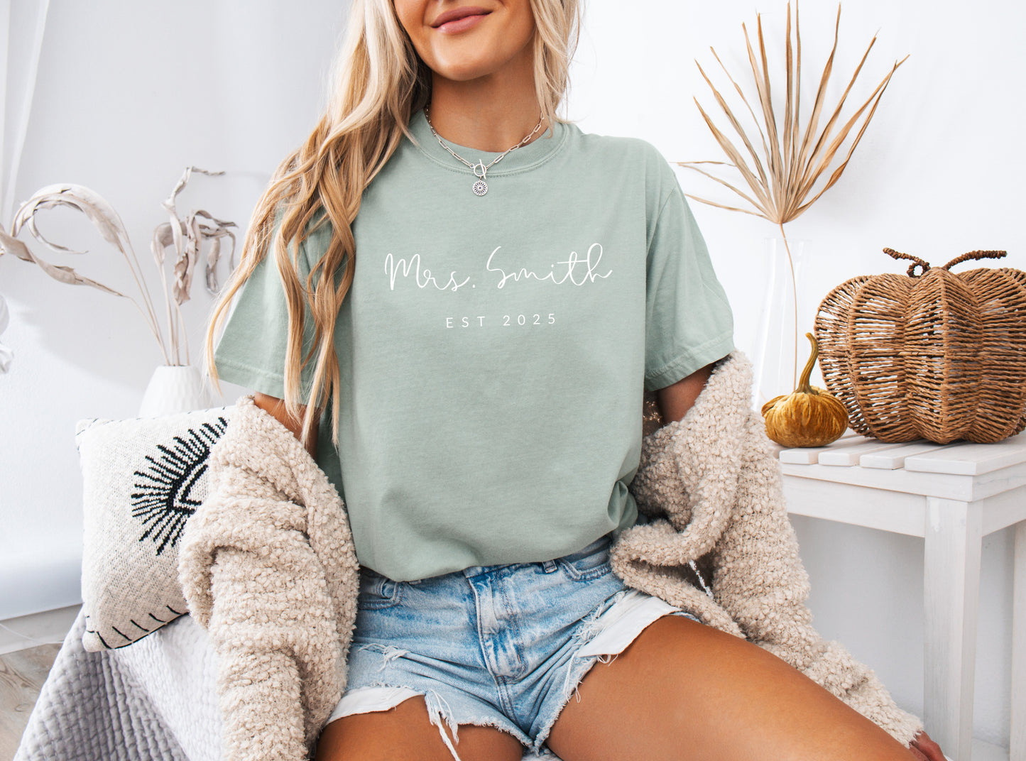 Mrs Custom Personalization name Honeymoon Comfort Colors Garment Dyed T Shirt