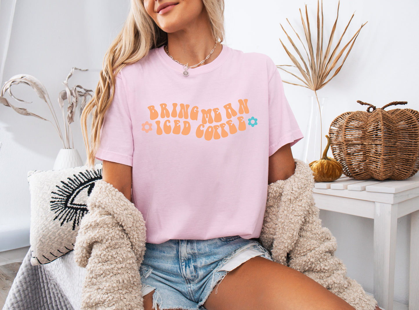 Bring me an Iced Coffee Latte Summer Garment Dyed T Shirt
