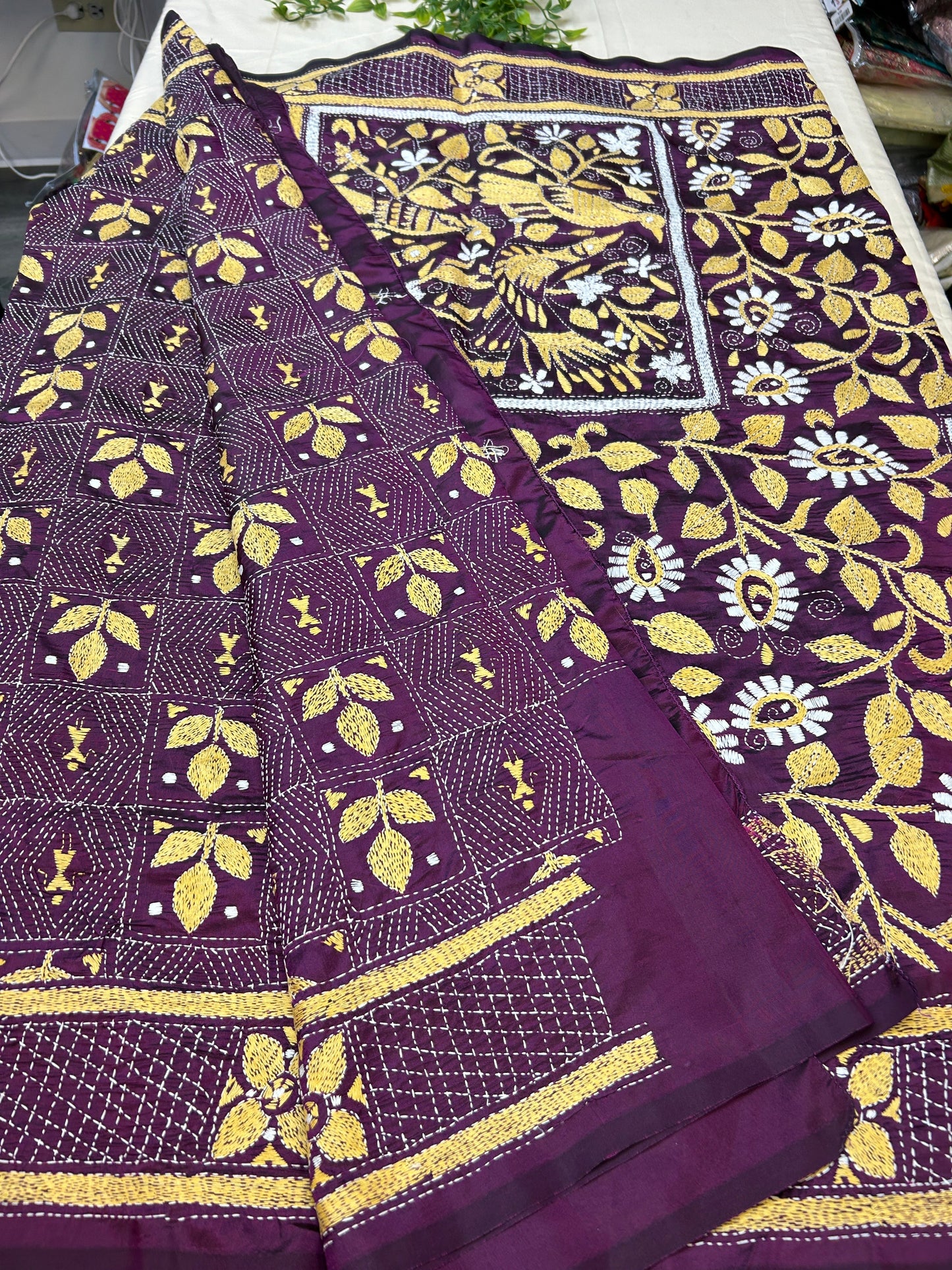 Kantha stitch saree