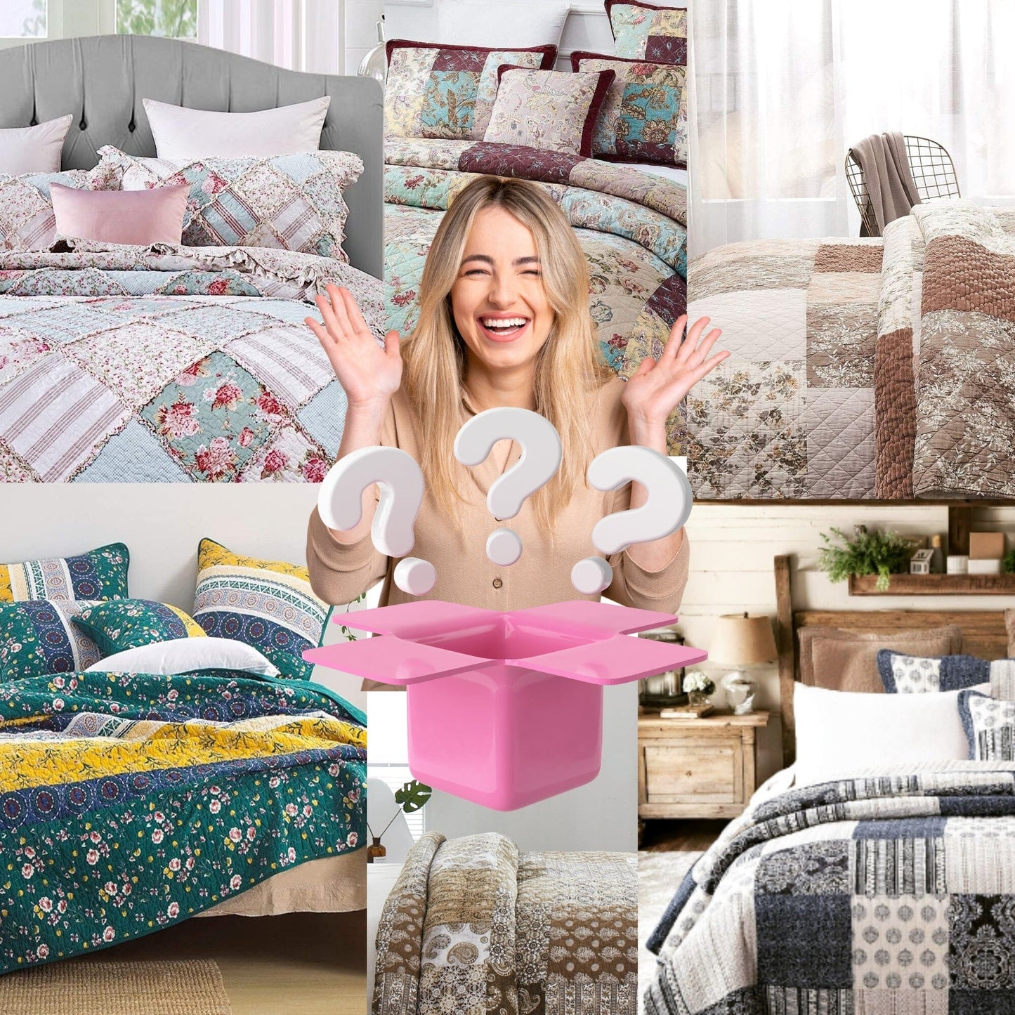 Random Mystery Box - Cotton Patchwork Quilted Bedspread Coverlet Set