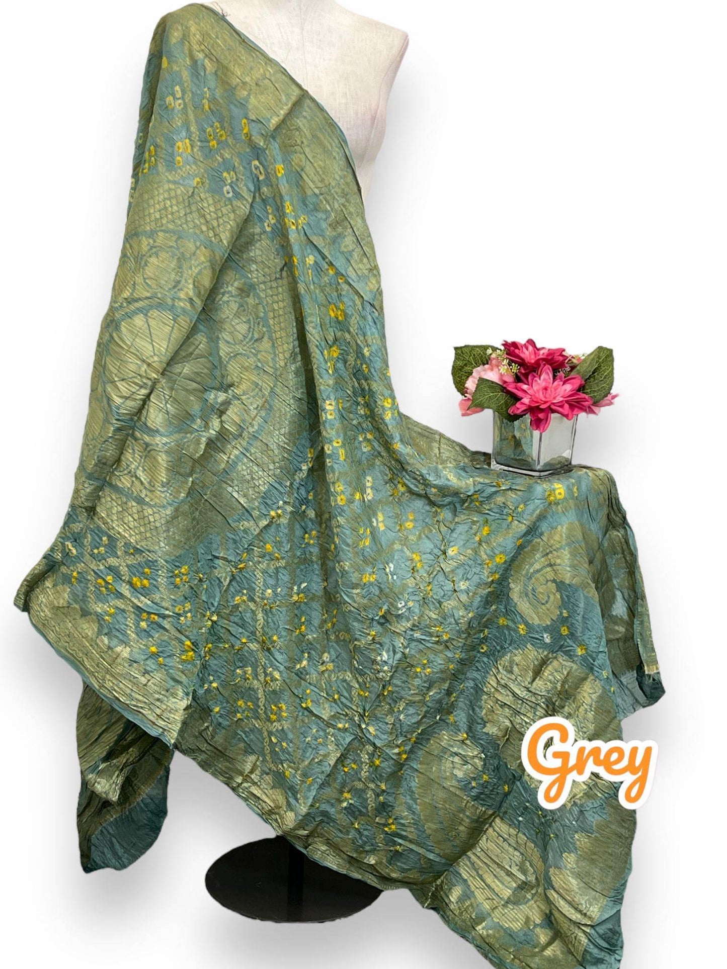 Grey bandhani silk dupatta