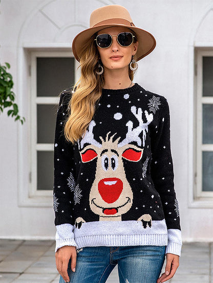 Oversized Christmas Reindeer Jacquard Knit Sweater | NCS