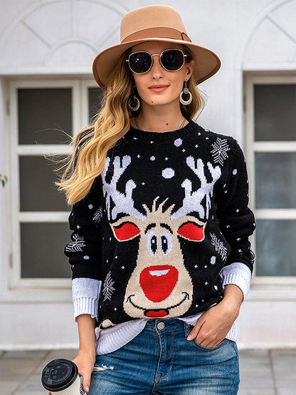 Oversized Christmas Reindeer Jacquard Knit Sweater | NCS