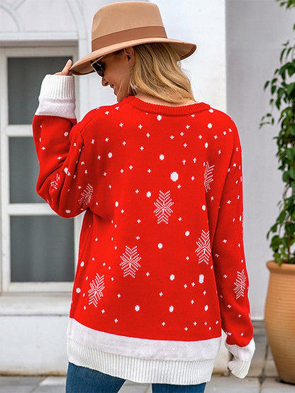 Oversized Christmas Reindeer Jacquard Knit Sweater | NCS