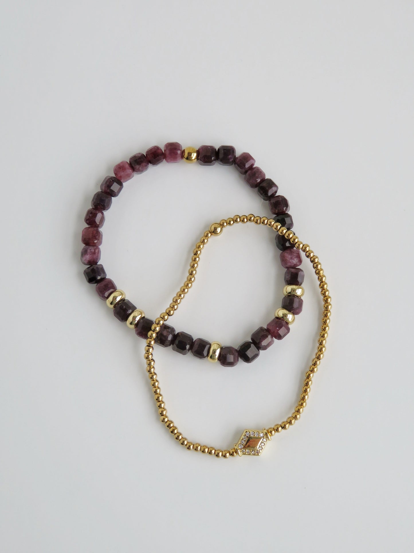 Gold Beaded Crystal Bracelet Stack - Set of 2 Waterproof Non-Tarnish