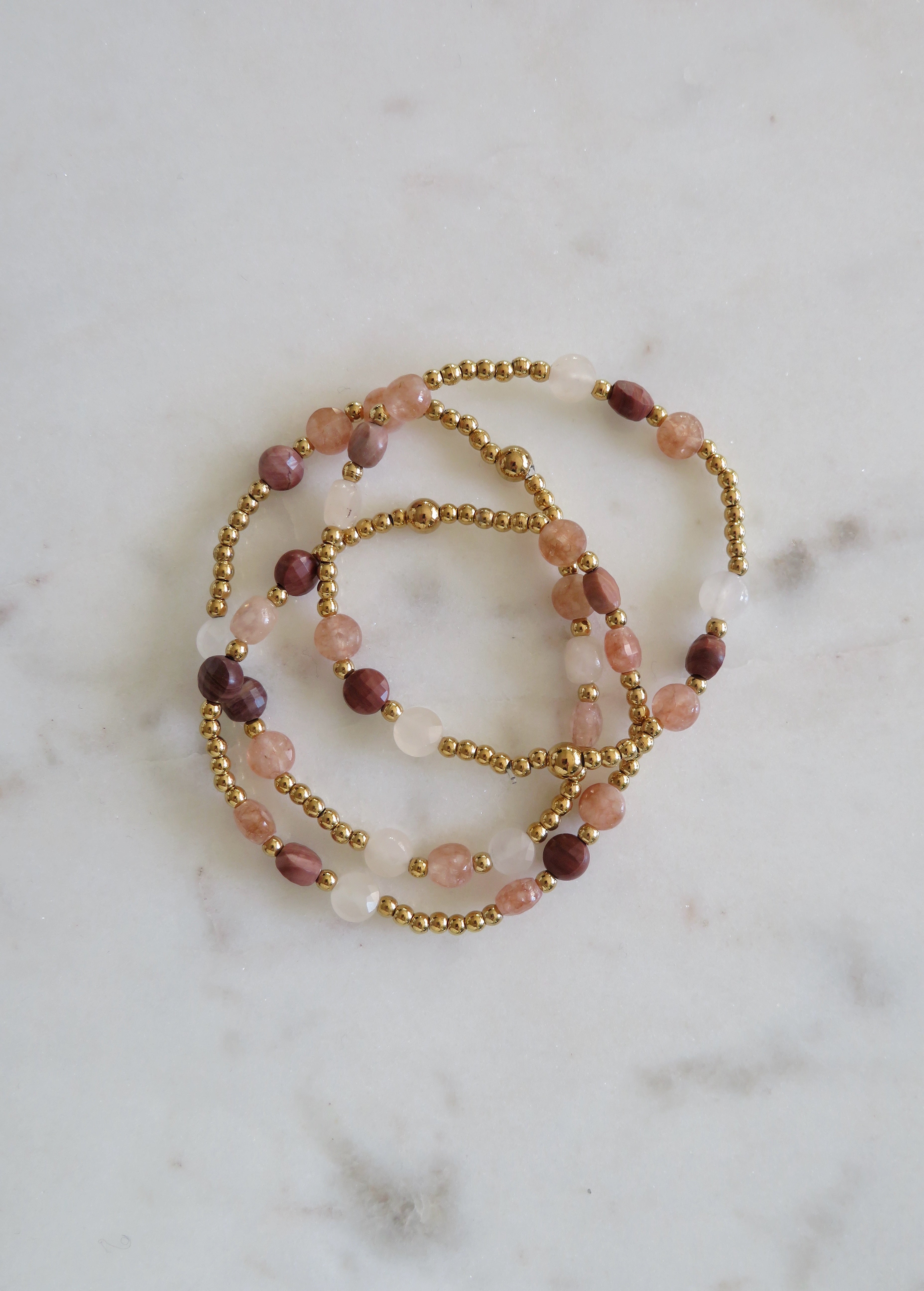 Gold Beaded Elegant Crystal Waterproof Non-Tarnish Bracelets