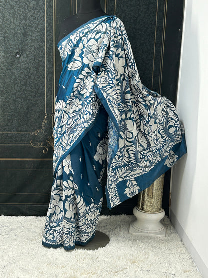 Kantha silk saree : fall pico done