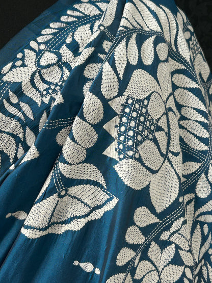 Kantha silk saree : fall pico done