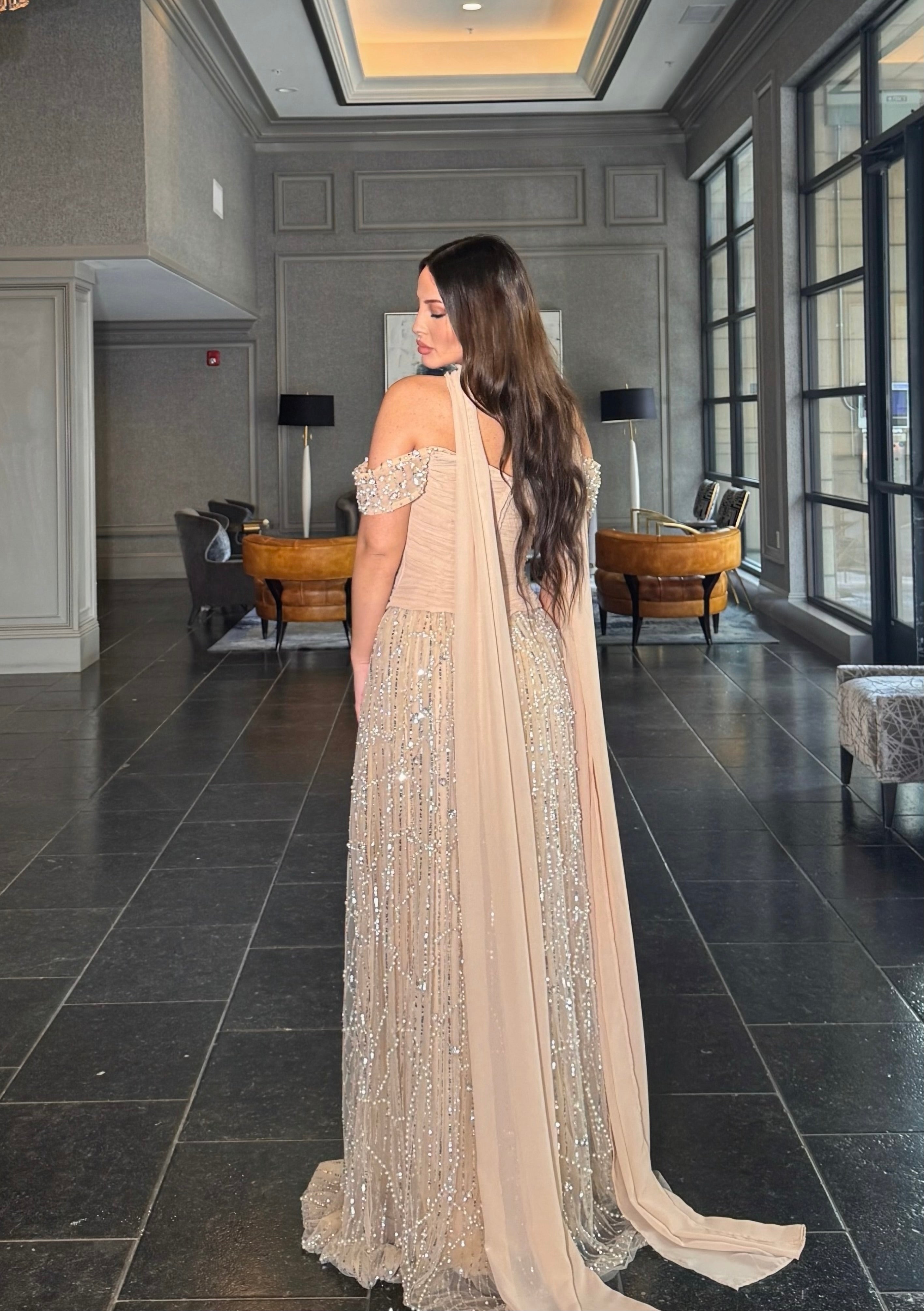 Mayssa Corset Off Shoulder Versitle Sequin Embellished Modest Evening Dress