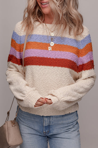 Ayla Striped Color Block Loose Sleeve Chic Sweater