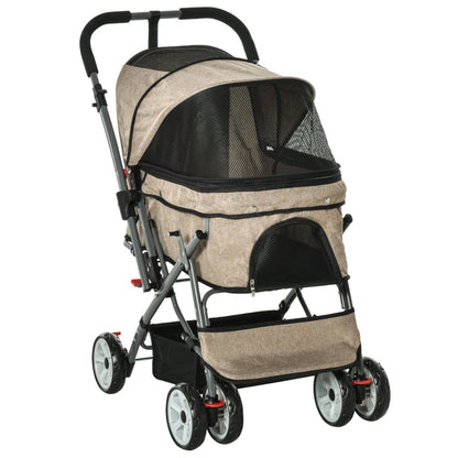 Pet Foldable Travel Carriage Stroller with Reversible Handle