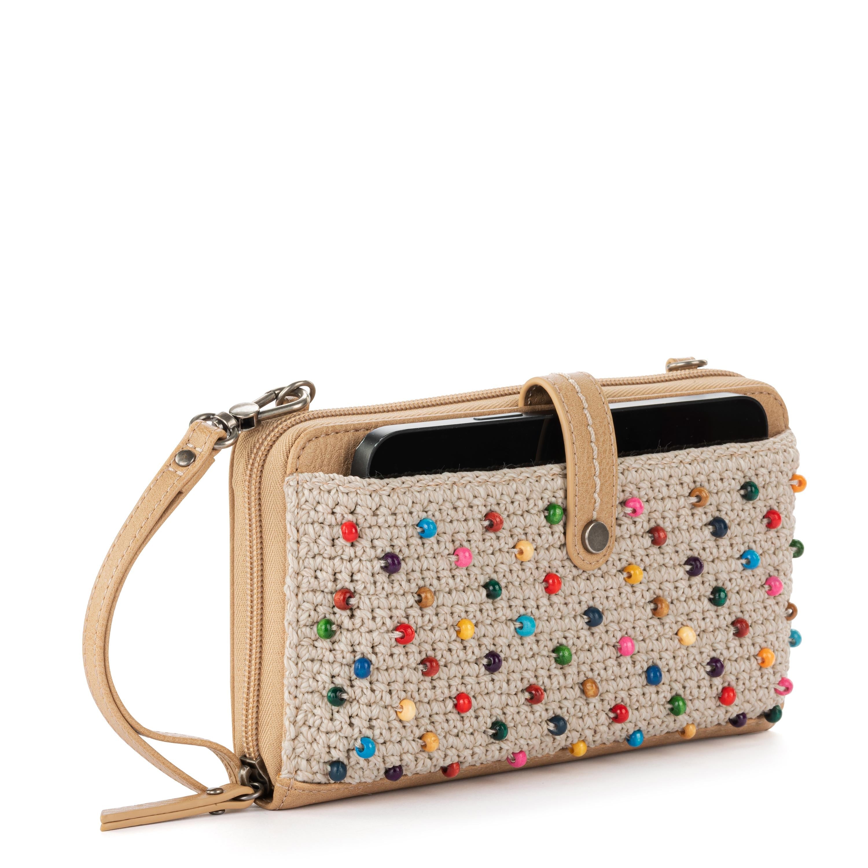Iris Smartphone Wallet - Hand Crochet - Ecru Multi Beads
