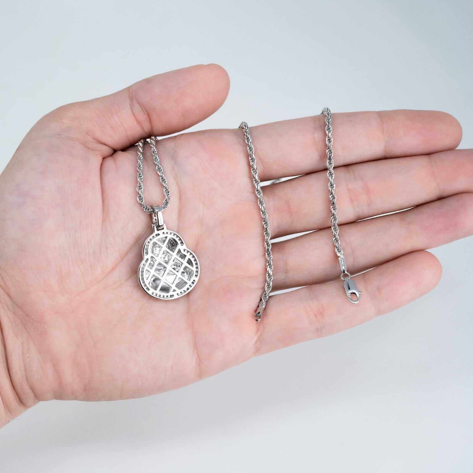 Real 925 Sterling Silver Buddha Pendant w/ Rope Chain Mens Ladies CZ Necklace