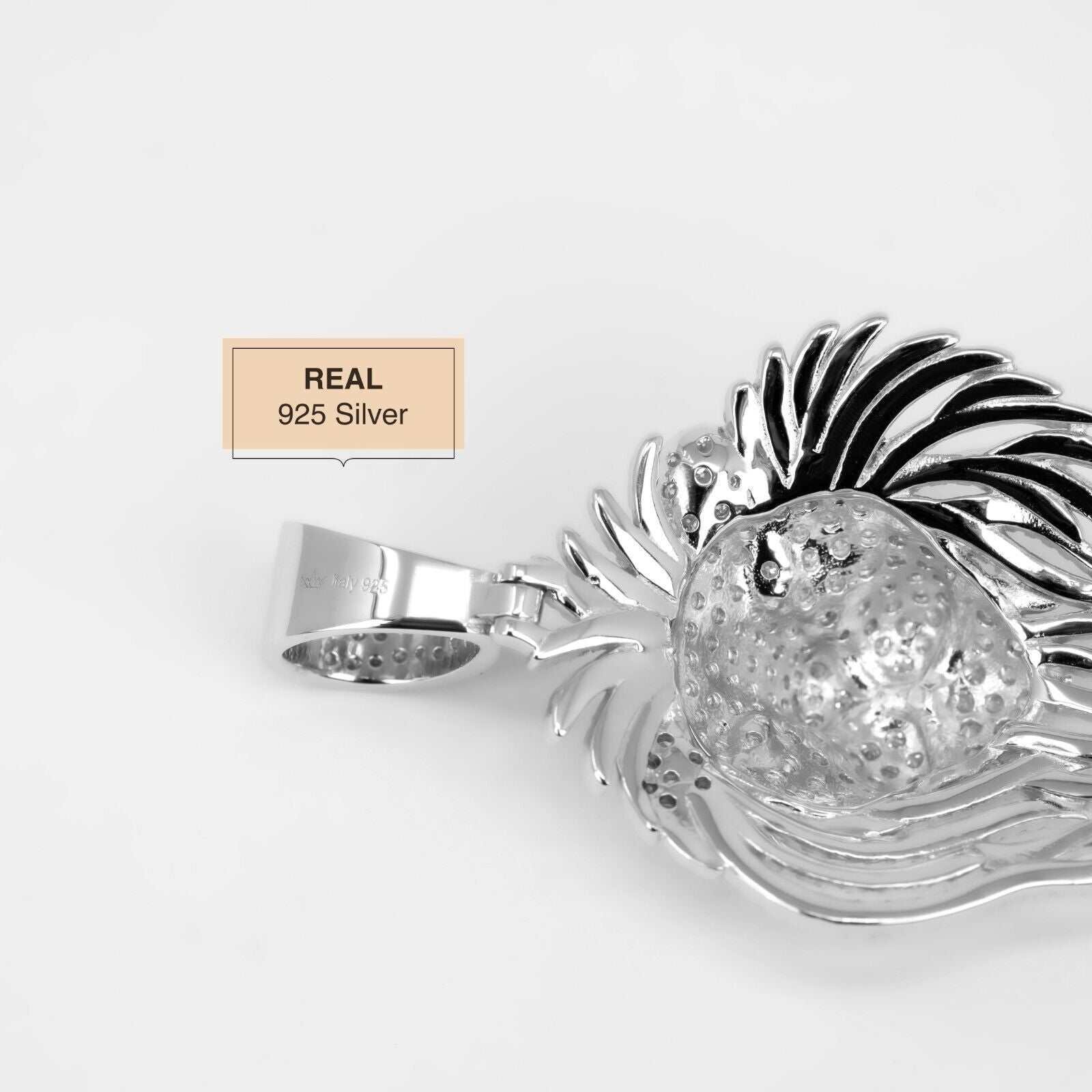 Mens 4ct Moissanite Lion Head Pendant with 4mm Rope Chain 925 Silver Necklace