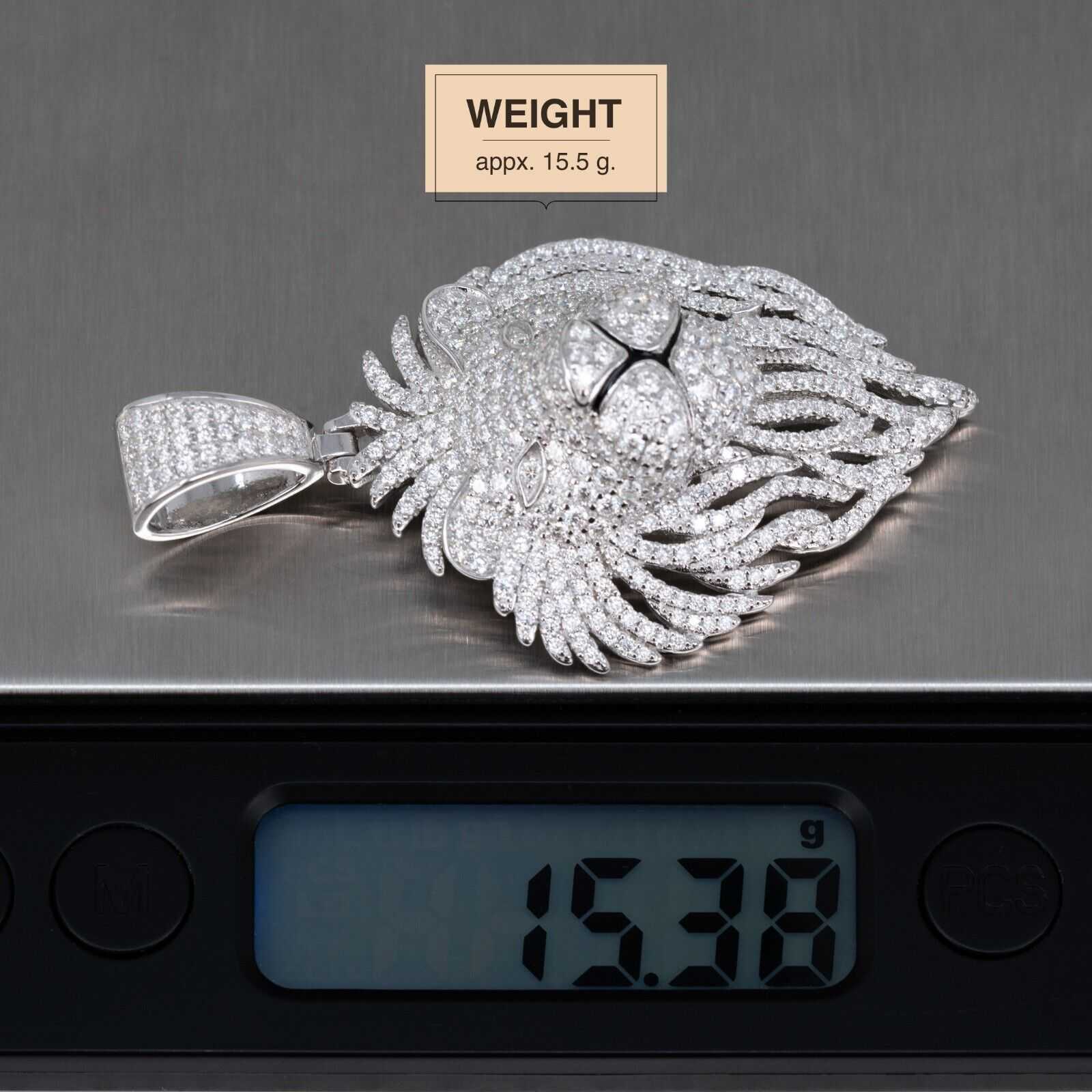 Mens 4ct Moissanite Lion Head Pendant with 4mm Rope Chain 925 Silver Necklace