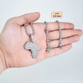 Mens Real 925 Sterling Silver Africa Iced CZ Pendant w 3.3mm Rope Chain Necklace