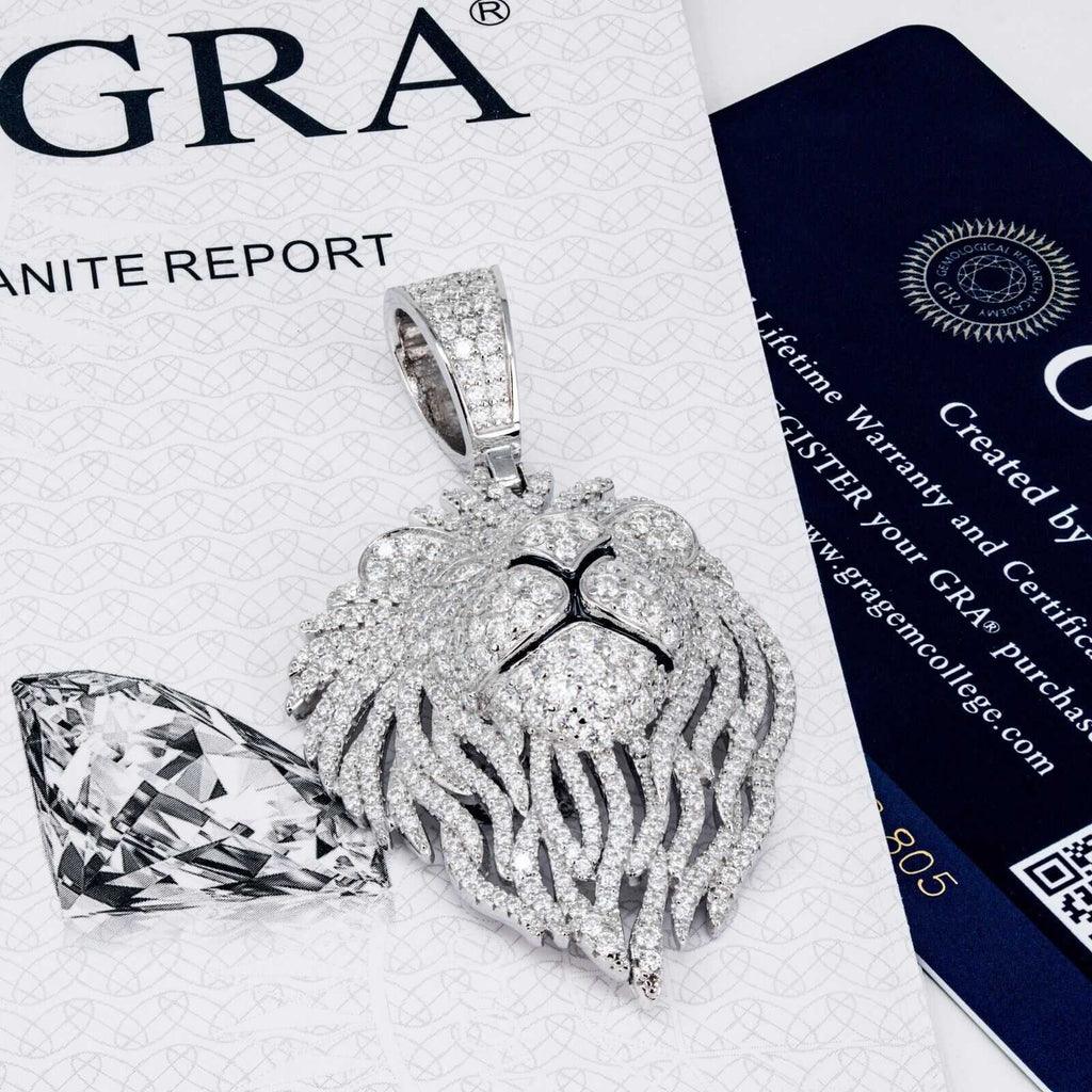 Moissanite Lion Head Iced Pendant 925 Sterling Silver Hip Hop Men Jewelry