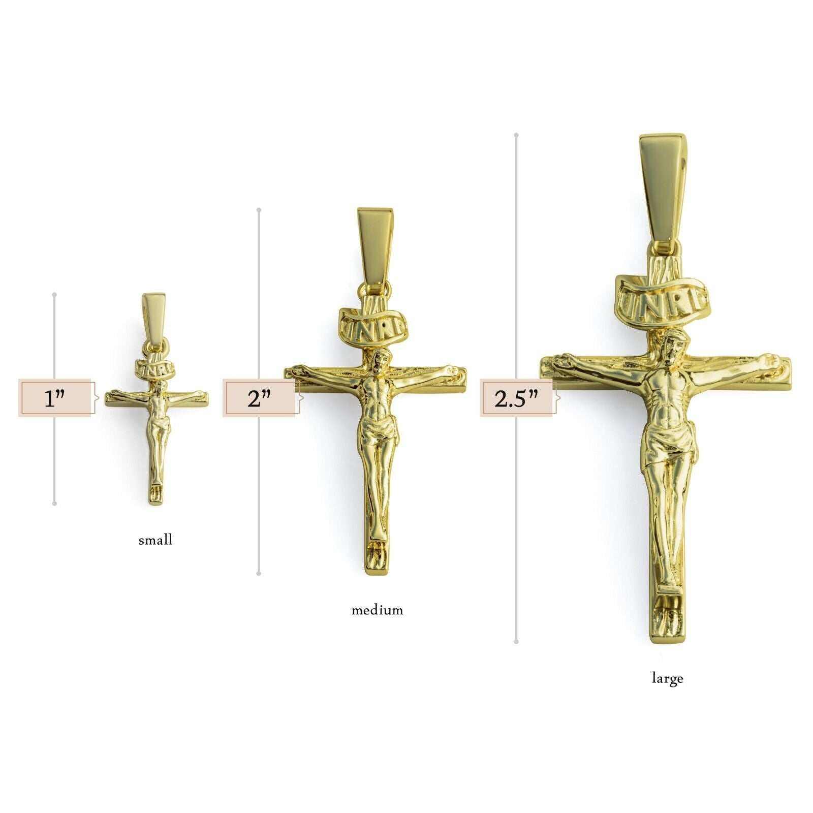 14K Gold Vermeil Jesus Cross Crucifix Pendant Solid 925 Sterling Silver