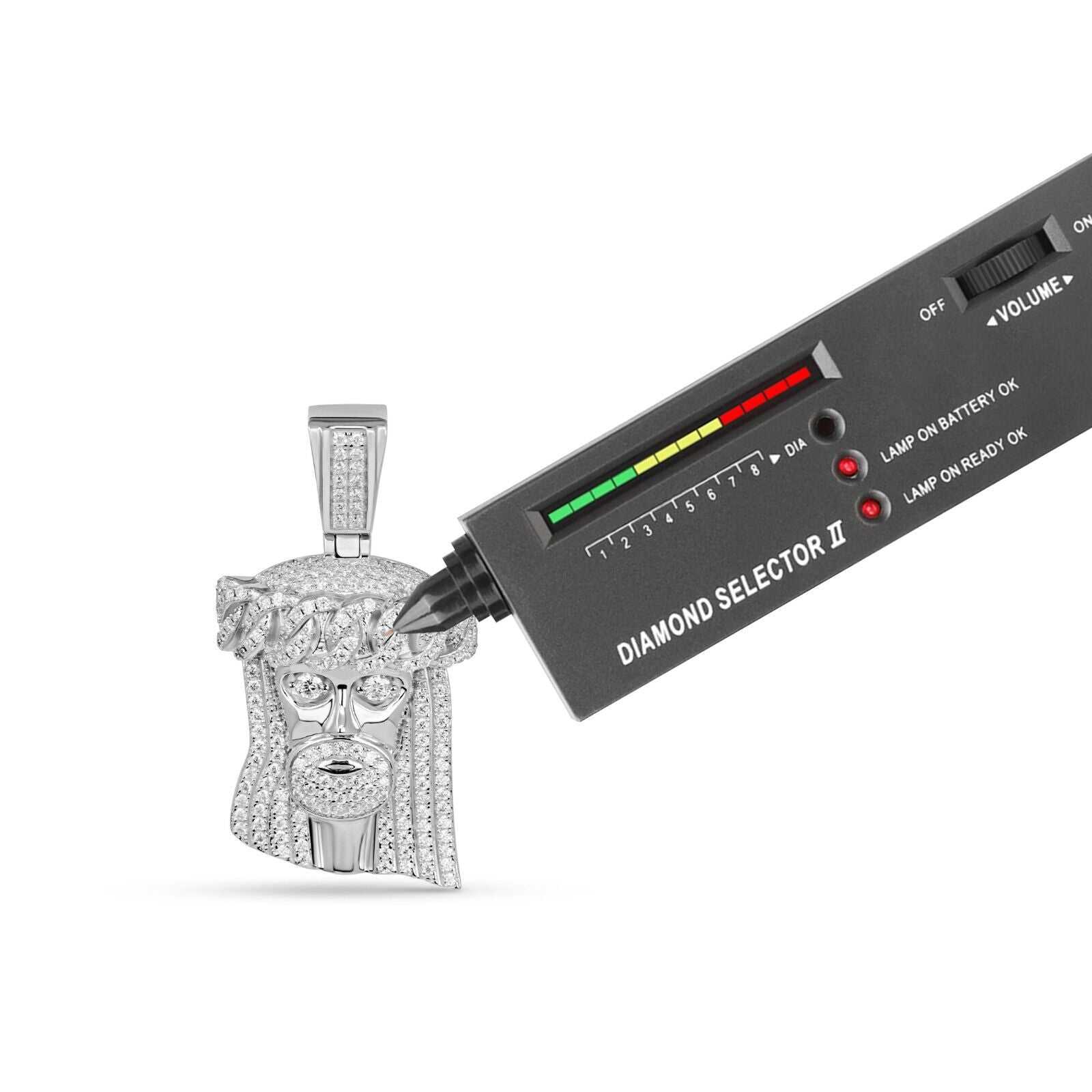 Unisex Moissanite Jesus Head Piece Pendant 3.3mm Rope Chain Necklace 925 Silver