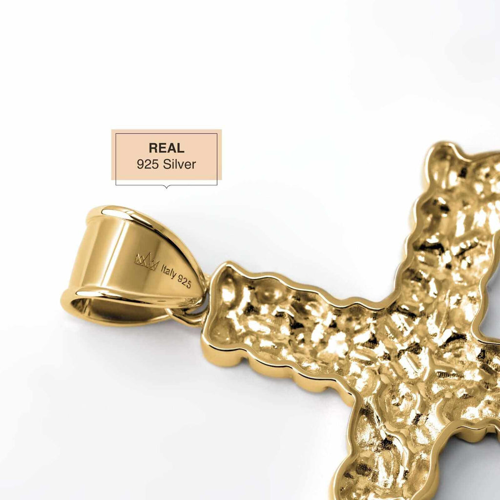 14K Gold Gold Nugget Cross Pendant 925 Sterling Silver