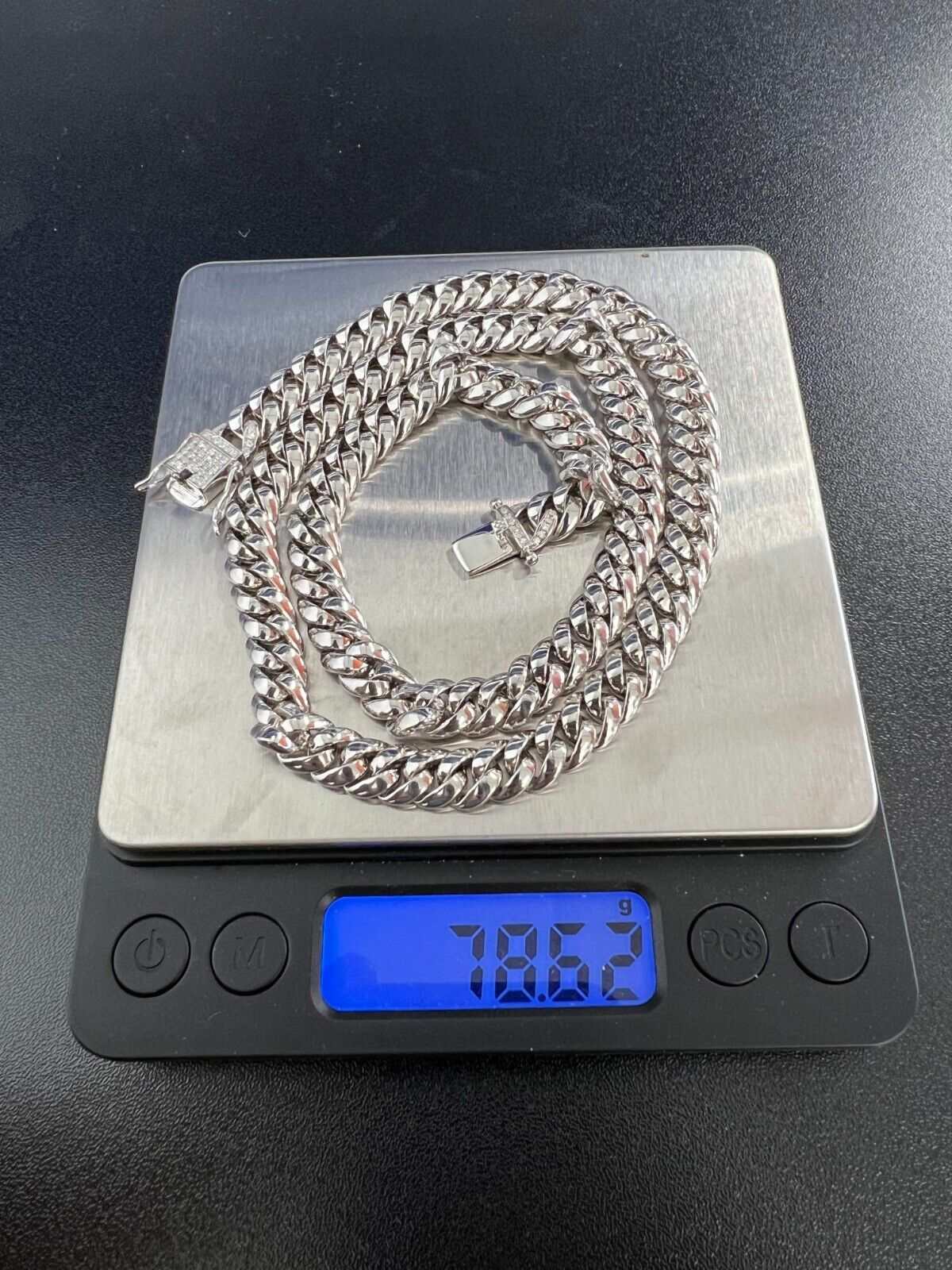 Mens Solid 925 Sterling Silver Moissanite Cuban Link Chain Hip Hop Necklace