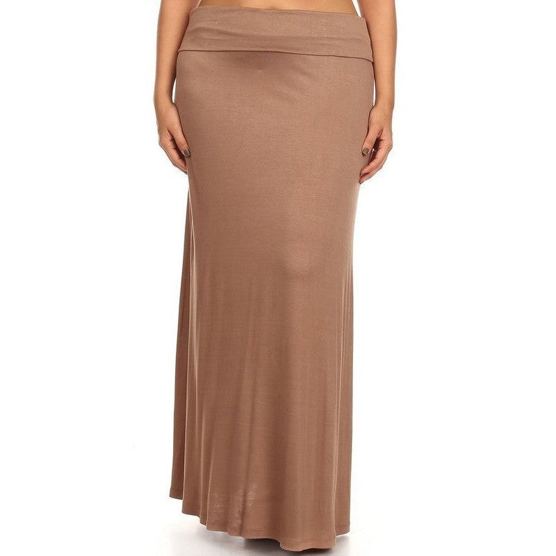 Plus size Solid high waisted a-line maxi skirt