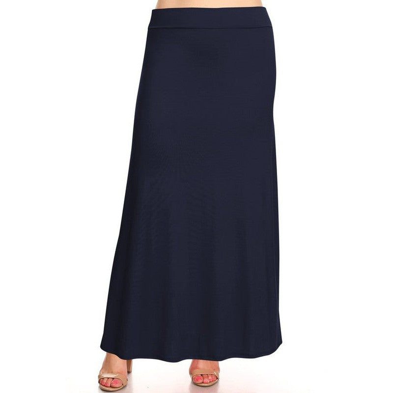 Plus size Solid high waisted a-line maxi skirt