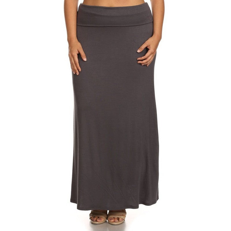 Plus size Solid high waisted a-line maxi skirt