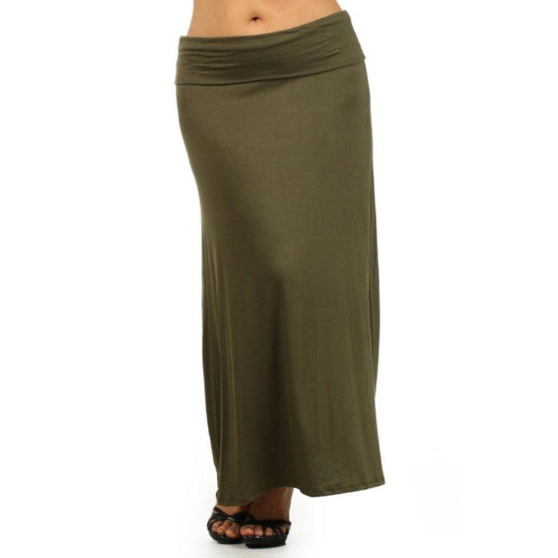 Plus size Solid high waisted a-line maxi skirt