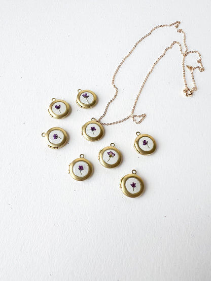 Wildflower Lockets with Real Purple Flowers