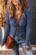 Alice Textured Twist Front V Neck Long Sleeve Top