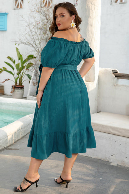 Kali Plus Size Frilled U Neck Midi Dress