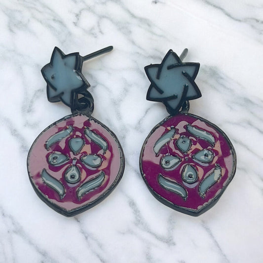 Hand painted earrings: pink and grey