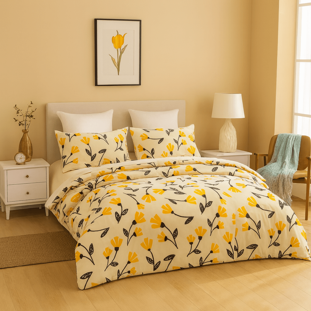 DaDa Bedding Yellow Fleur Floral Golden Orange Ivory Duvet Cover Set w/ Pillow Cases (18112)