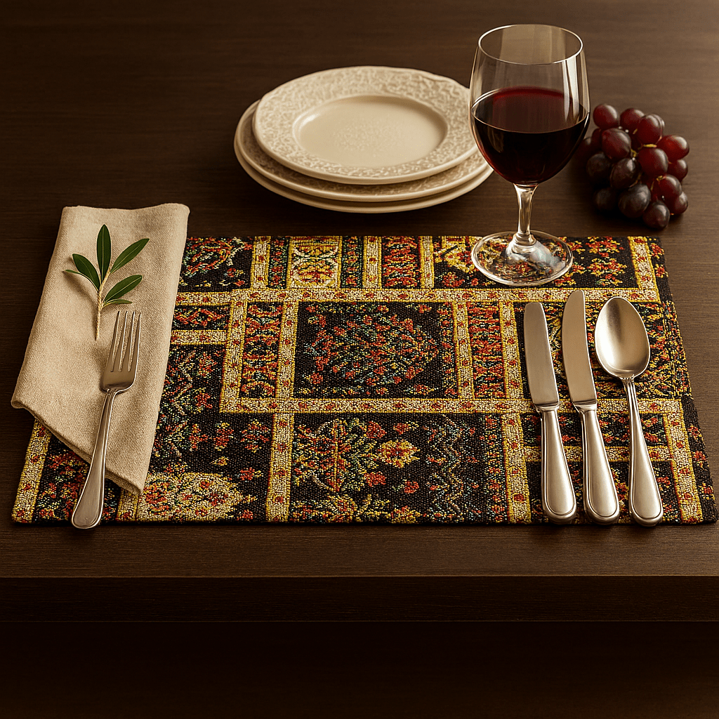 DaDalogy Bedding Set of 4-Pieces Dark Noir Mughal Floral Botanical Vintage Fleur Tapestry Placemats 13” x 19” (18197)