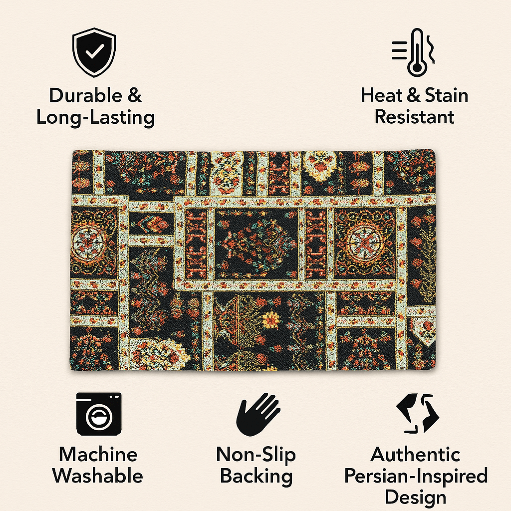 DaDalogy Bedding Set of 4-Pieces Dark Noir Mughal Floral Botanical Vintage Fleur Tapestry Placemats 13” x 19” (18197)