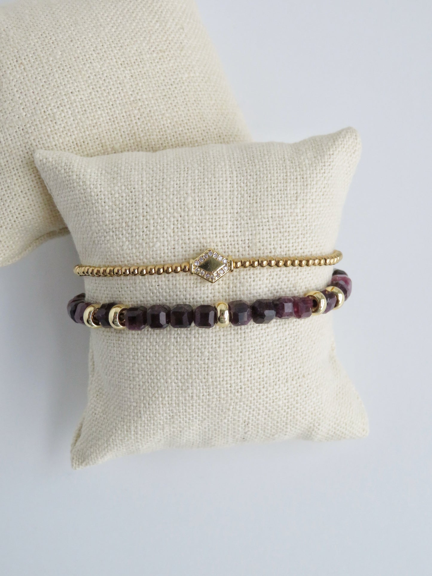 Gold Beaded Crystal Bracelet Stack - Set of 2 Waterproof Non-Tarnish