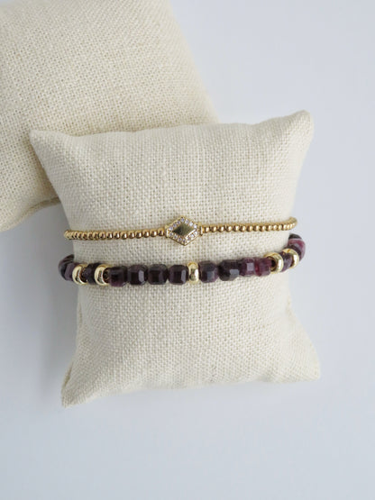 Gold Beaded Crystal Bracelet Stack - Set of 2 Waterproof Non-Tarnish