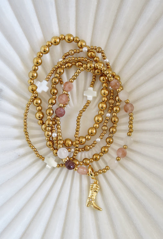 Cowgirl Boot Styled Beaded Bracelet Stack - Set of 5 Waterproof Non-Tarnish