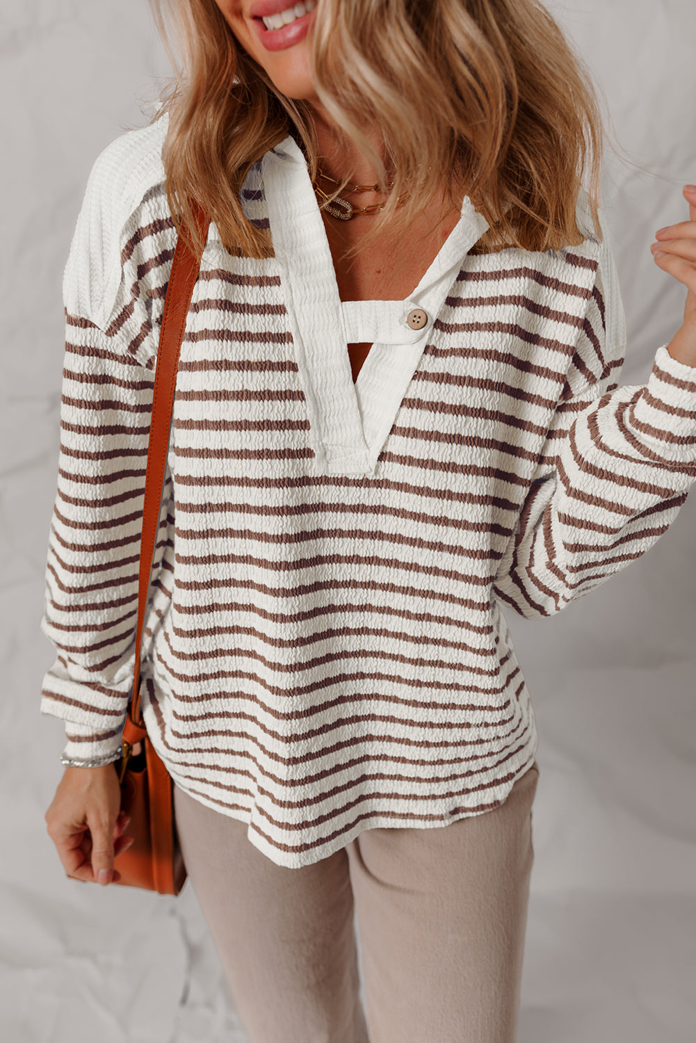Ayla Stripe Textured Hooded Long Sleeve Top