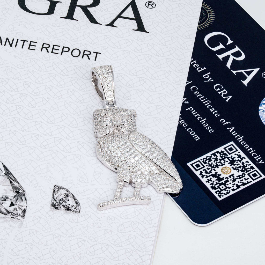 2 TCW Moissanite Owl Pendant 925 Sterling Silver