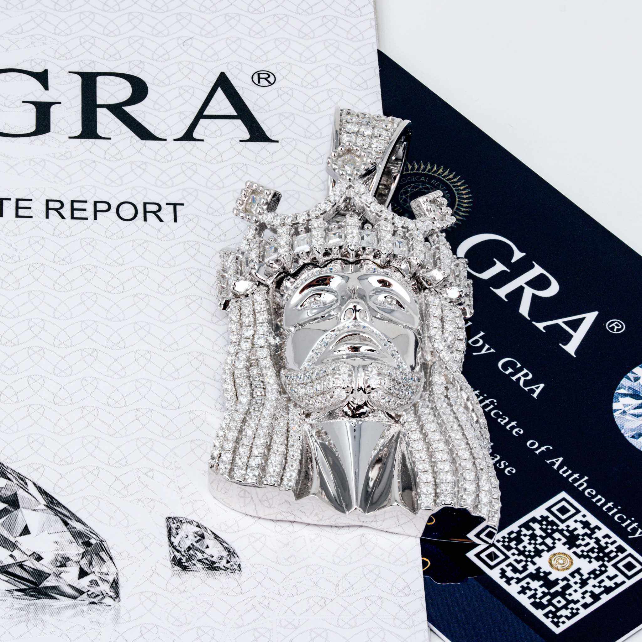 Moissanite Iced King Crown Jesus Head Piece Pendant - 925 Sterling Silver