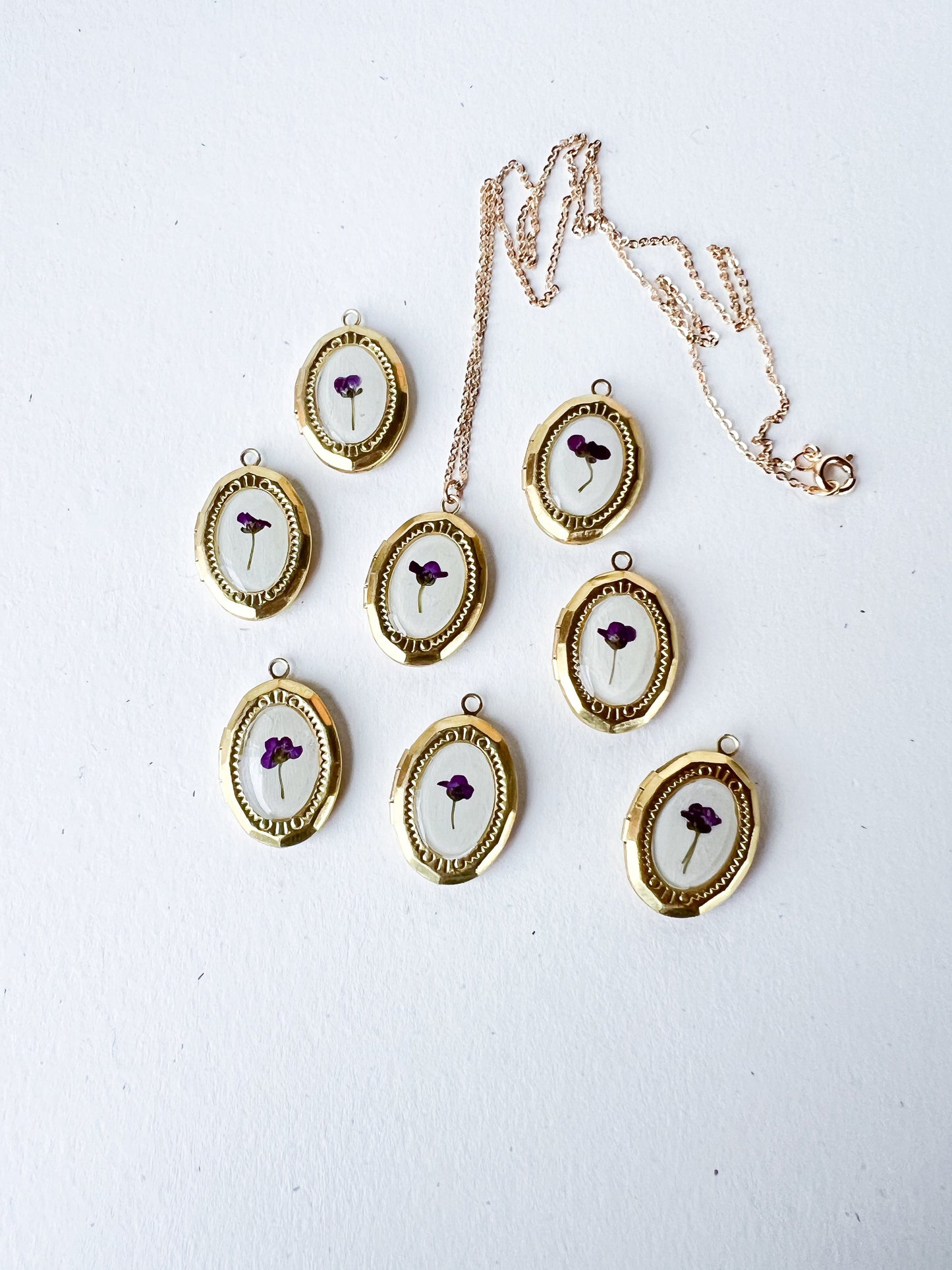 Wildflower Lockets with Real Purple Flowers