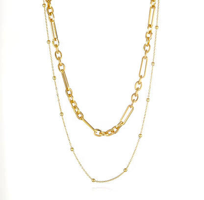 Double Layered Charm Bar Necklaces - Mixed Link 18k