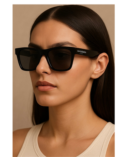 WO|MN Bold and sleek high quality square acetate frame sunglasses- black