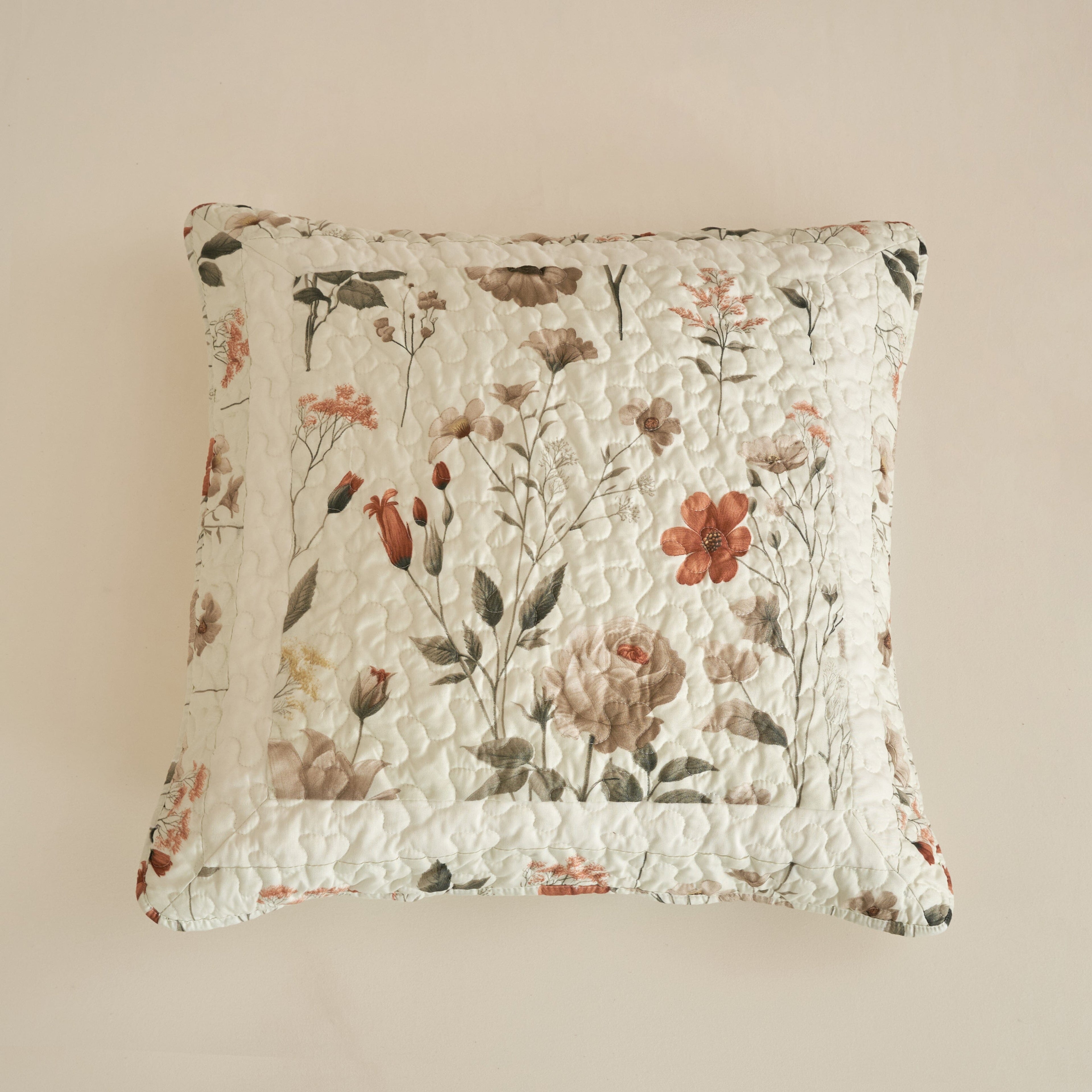 DaDalogy Enchanted Meadow Bed in a bag Set - Victoria Garden Delicate Floral Symphony in Beige, Rose, and Soft Green, Luxuriously Soft Quilted Set