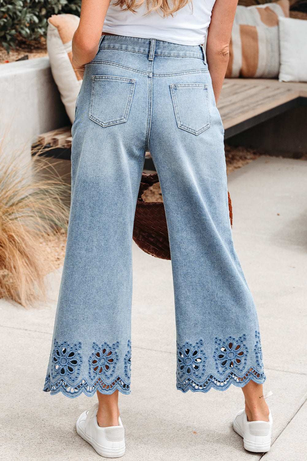 Juliette Embroidered Cropped Wide Leg High Waist Jeans